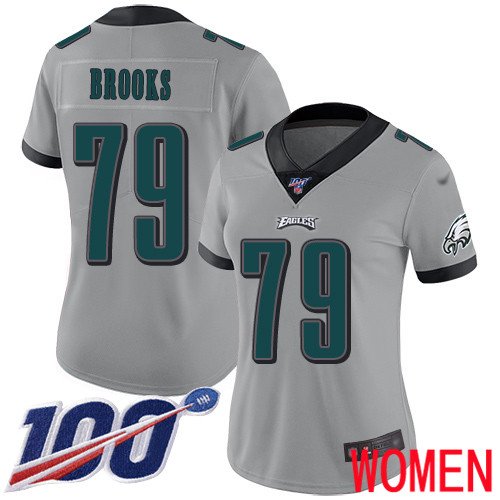 Women Philadelphia Eagles #79 Brandon Brooks Limited Silver Inverted Legend NFL Jersey 100th Season